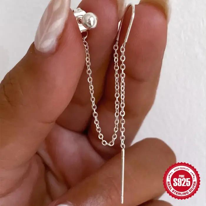 Boucles d'oreilles longues en argent regardé 925 pour femme