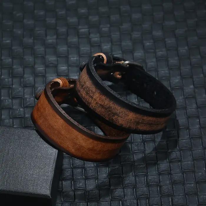 Bracelet rétro en cuir véritable pour hommes et femmes