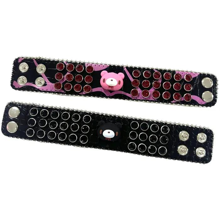 Bracelet Ours Punk Kawaii Scintillant Strass Rose Noir Pour Style Unique Occasions Spéciales