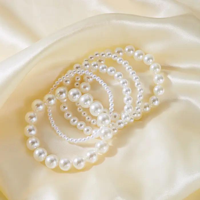 Ensemble de Bracelets en perles d'imitation blanches pour femmes