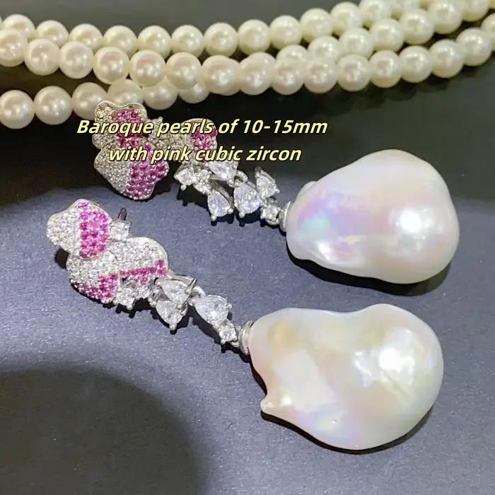 Boucle d'oreille en argent avec perles baroques d'eau douce certifiées