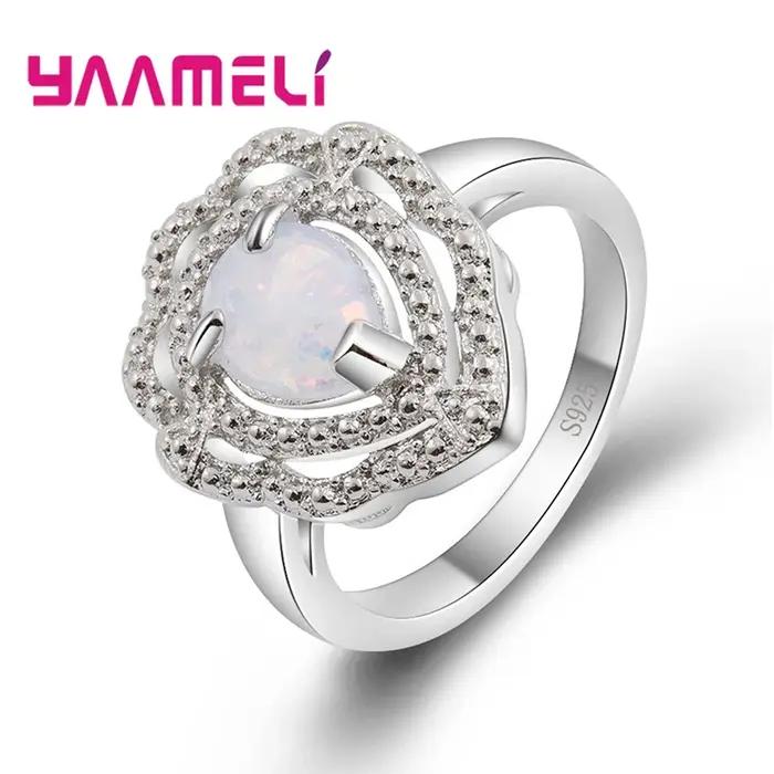 Bague en argent regardé 925 véritable pour femme, pierre d'opale blanche pavée, bijoux de mariage fa