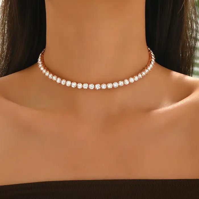 TREAZY – Collier ras du cou en cristal couleur or rose pour femmes