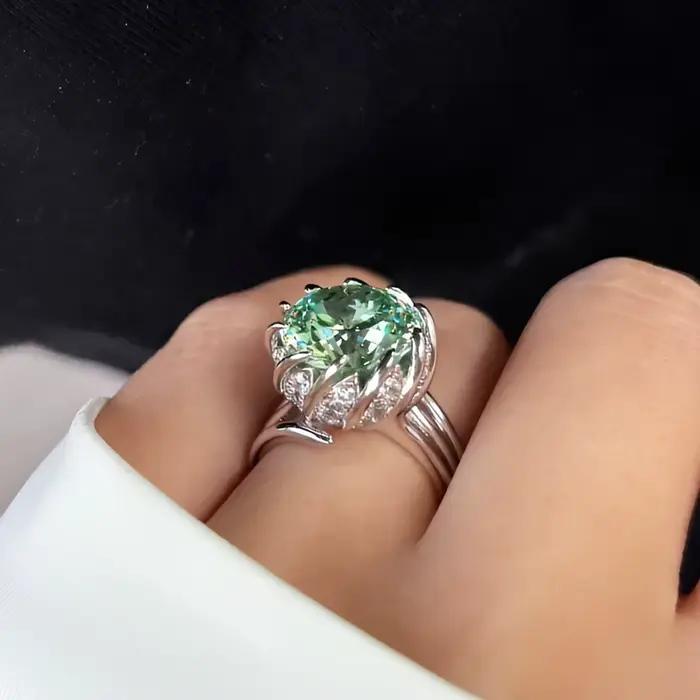 BXINY 3/5CT bague Moissanite verte 925 en argent Sterling fleur de Lotus diamant de laboratoire pour les femmes bracelet de mariage bijoux fins cadeau avec GRA
