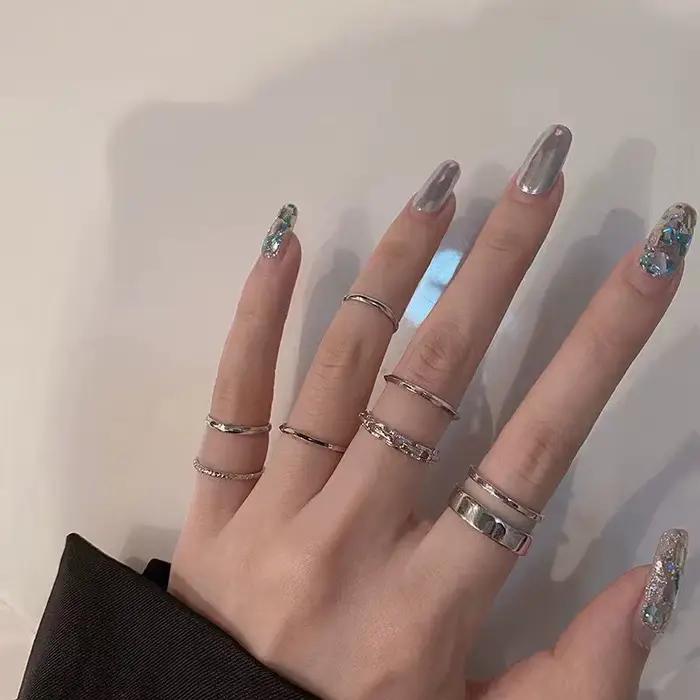 Ensemble de bagues punk simples couleur argent