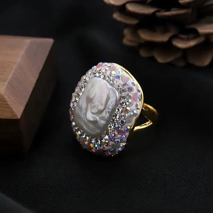 Bague tourmaline incrustée de perles baroques pour femmes mode personnalisée élégance luxe et personnalité banquets occasions spéciales