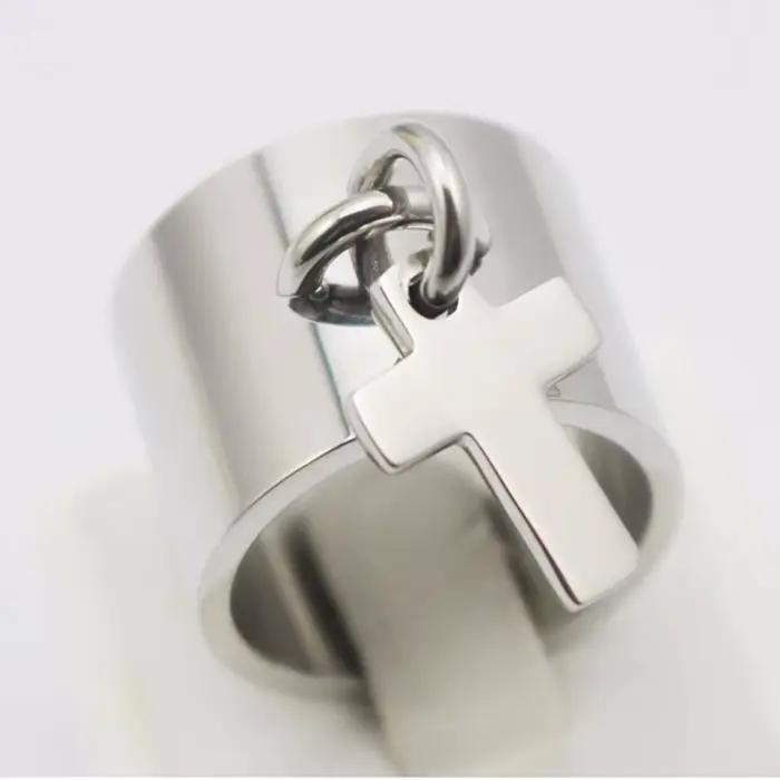 Bague couleur argent pour Femme, large bague croisée en acier inoxydable, bijoux pour cadeaux pour f