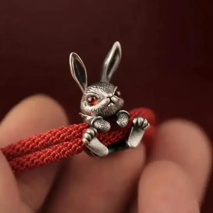Bracelet réglable en chaîne de corde avec décor de lapin
