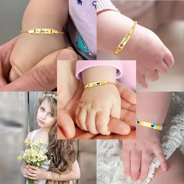 Bracelets personnalisés avec nom de bébé, en acier inoxydable, sans allergie, pour baptême infantile, bijoux personnalisés pour garçons et filles, cadeaux d'amour en famille