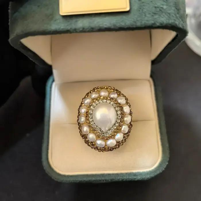 Bague en perles baroques de Style Court rétro pour femmes