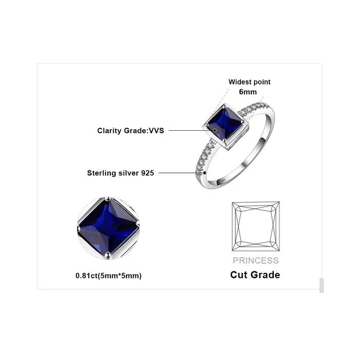 Bague carrée en argent Sterling 925 avec saphir bleu pour femmes