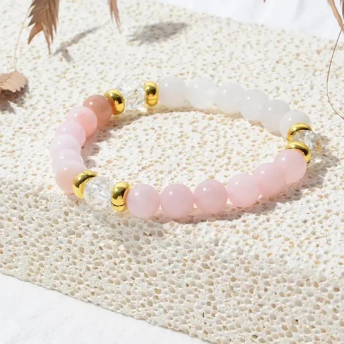 Bracelet en quartz rose naturel pour femme - Bijou perlé pour l'équilibre émotionnel