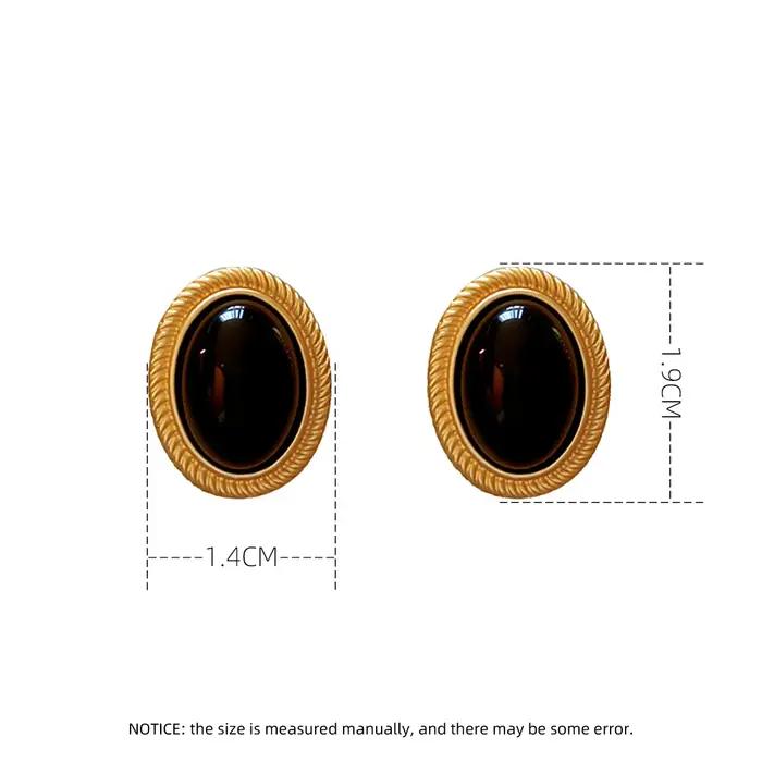 Nouvelles Boucles d'Oreilles Clous Ovales Noires en Métal Doré Style Rétro 2026 pour Femmes – Design Avancé
