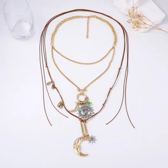 Colliers pendentifs Soleil et Lune pour femmes 2026 – Bijoux ethniques vintage tendance – Accessoire