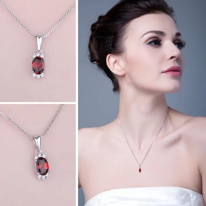 Collier pendentif naren argent sterling 925 serti de grenat naturel rouge bijou de qualité fine pour femmes pour occasions spéciales et tenues quotidiennes
