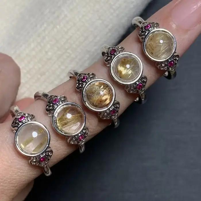 Bague en quartz rutilé or naturel réglable