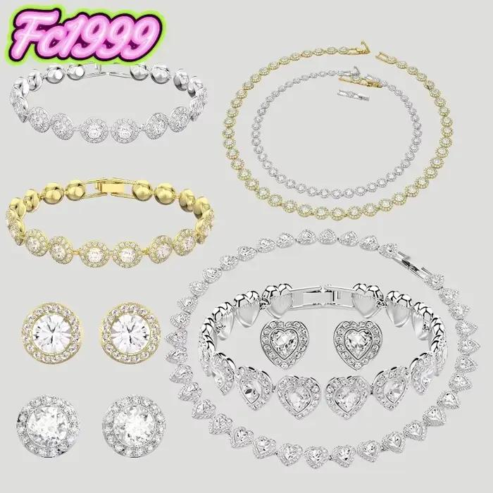 Ensemble de bijoux en argent sterling 925 serti de cristal pour femmes, collier, boucles d'oreilles, bague et bracelet, idéal pour les mariages et les occasions spéciales