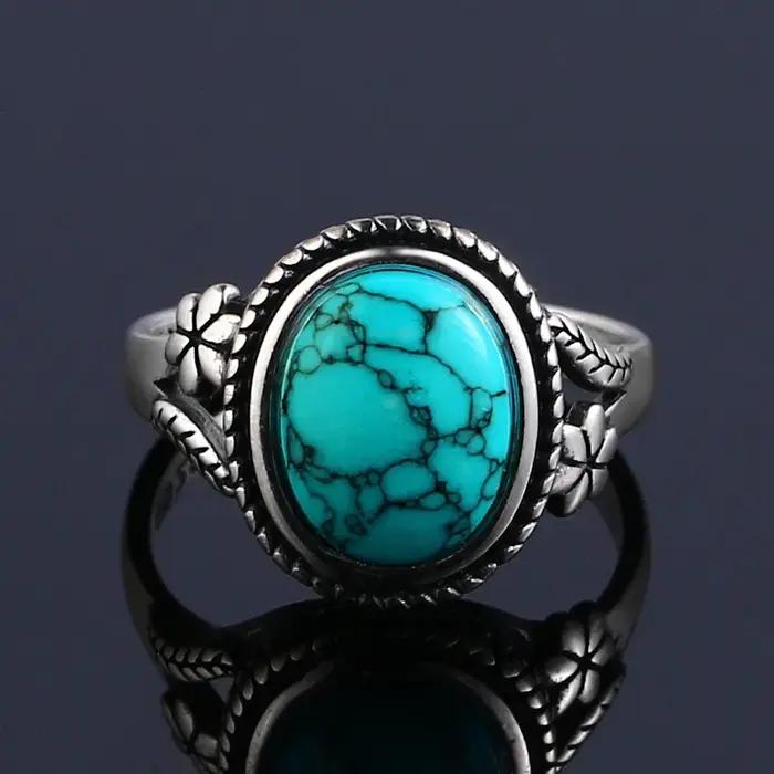Bague vintage plaquée argent avec turquoise naturelle