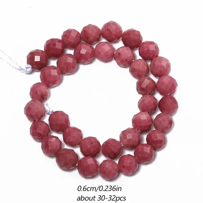 Perles rondes en pierre à facettes en Rhodonite naturelle