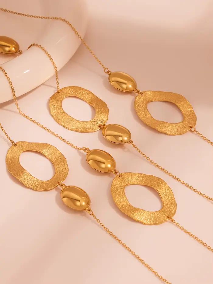 Collier long acier inoxydable plaqué or pour femmes chaîne dorée 103cm pendentif ovale bijoux luxe occasions spéciales