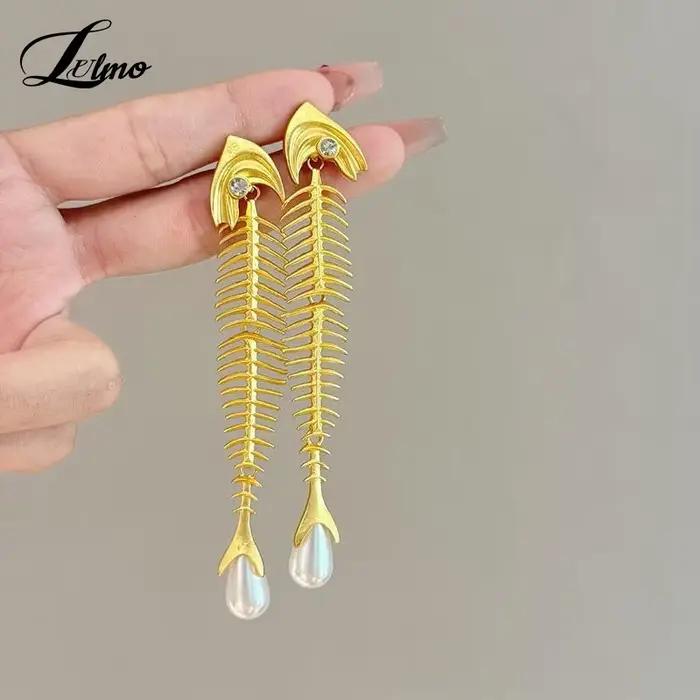Boucles d'oreilles de luxe en arête de poisson pour femmes, exquises, Vintage, goutte d'eau, Punk exagéré, polyvalent, élégant, bijoux cadeaux