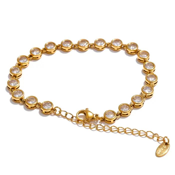 NiNice Bracelets en acier inoxydable bijoux femme collier ensemble coloré zircon cubique exquis étan