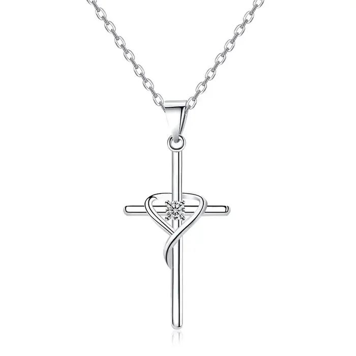 Collier en argent Sterling 925, collier croix en cristal de Zircon, bijoux cadeaux pour femmes et ho