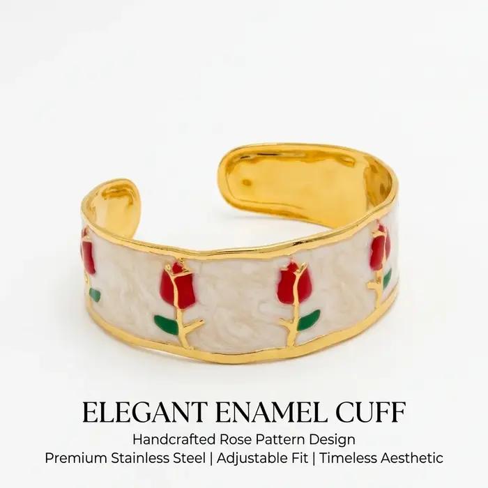 Bracelet en émail rose réglable couleur or