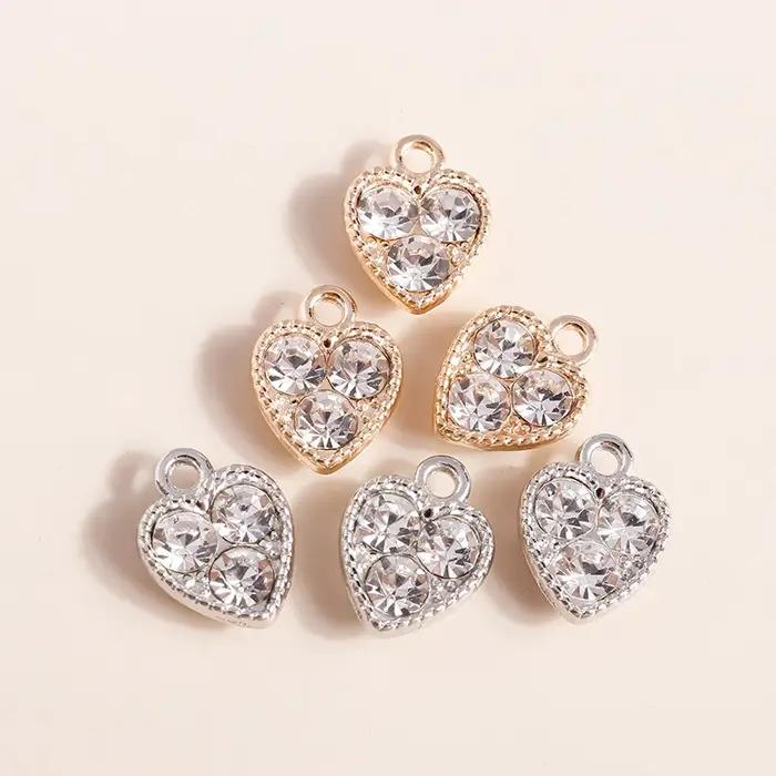 10 pièces 10*13mm or argent couleur cristal coeurs breloques pour colliers boucles d'oreilles faisant des accessoires