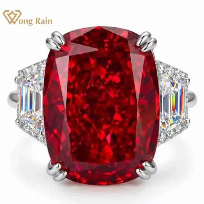 Wong Rain – bague de cocktail vintage en argent Sterling 100% 925, 11x15 MM, saphir de laboratoire,