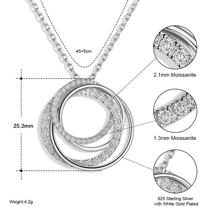M-JAJA Moissanite pendentif collier pour femmes D VVS1 18K plaqué or blanc S925 argent multicouche cercle chaîne bijoux de luxe