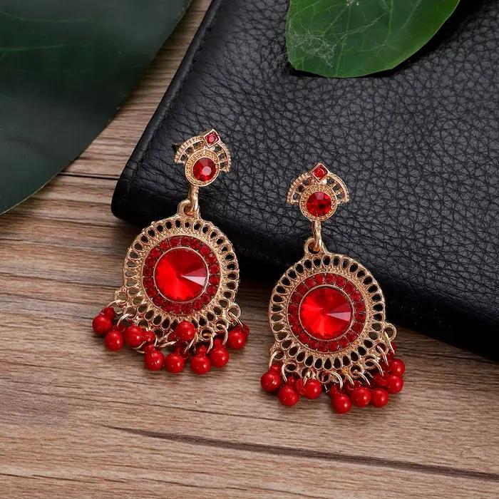 Boucles d'oreilles ethniques rondes en clip pour femme accessoires de bijoux indiens vintage or pompon cadeau de mariage occasions spéciales