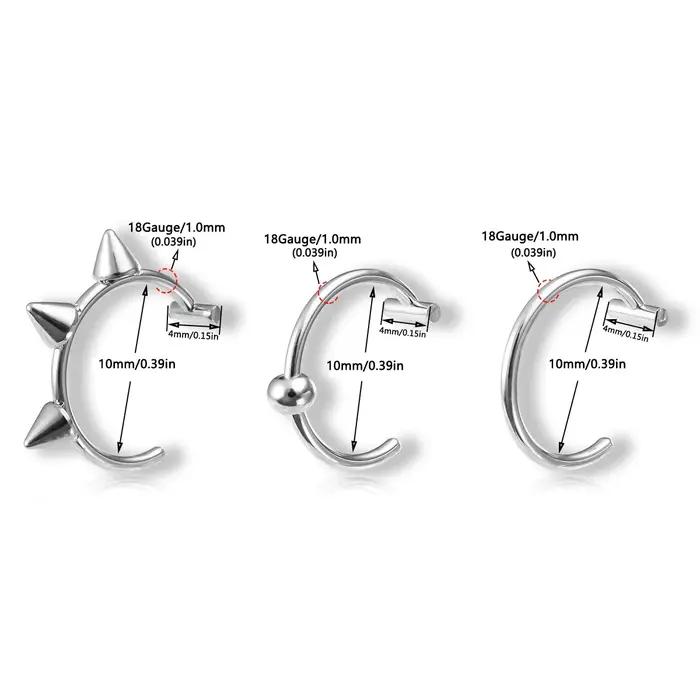 Bagues à lèvres en acier inoxydable style hip hop rock or jaune pistolet noir rhodium 10mm pour femmes hommes bijoux non perçants occasions spéciales