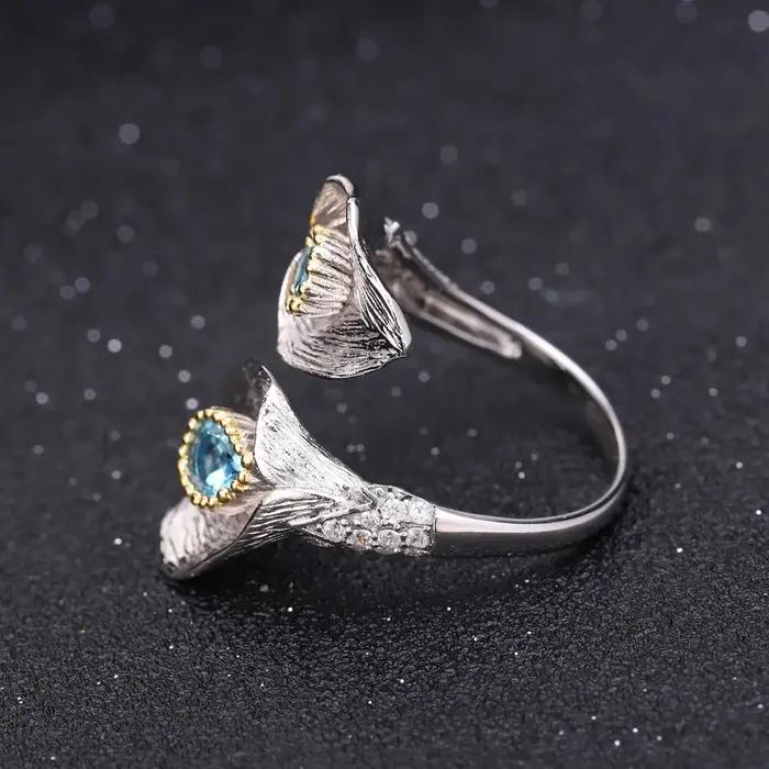 Bague ajustable en topaze bleue suisse naturelle avec zirconium pour femmes occasions spéciales vintage chic