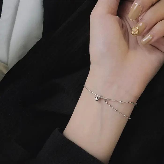 Bracelet double couche en argent regardé 925 pour femme