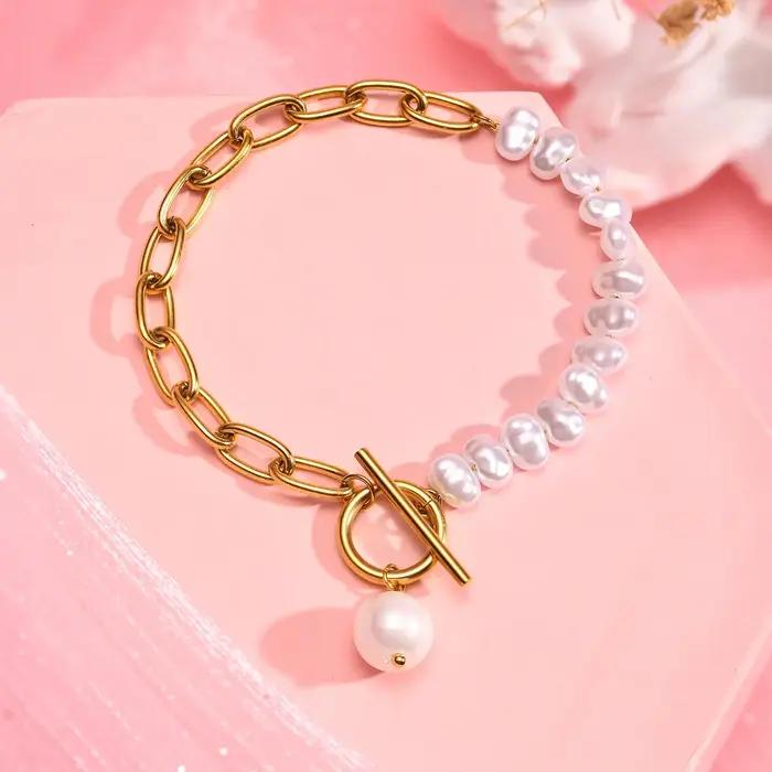Bracelet à breloques en perles baroques d'imitation pour femmes