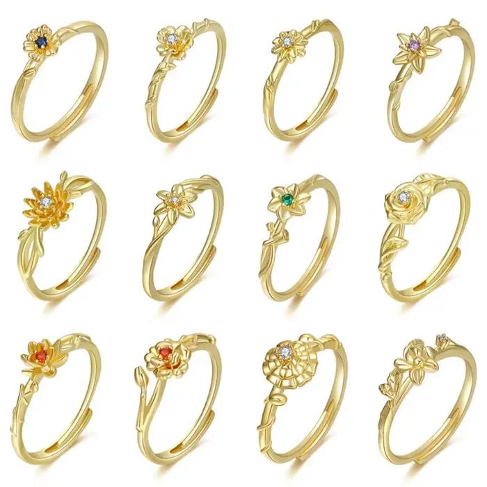Bague Fleur Anenjery bijou floral hypoallergénique pour femmes occasions spéciales cadeau d'anniversaire ajustable en cuivre zircone cubique