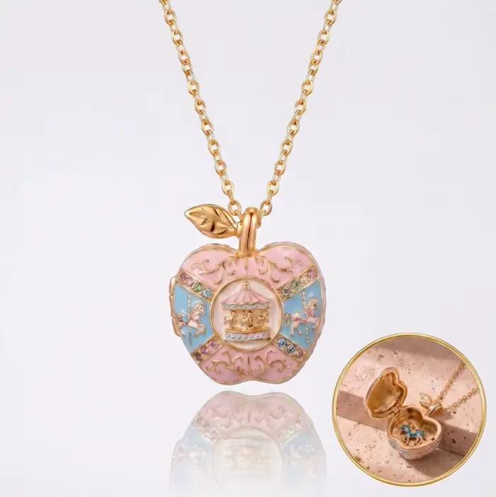 Collier en forme de pomme rouge doré pour femmes et filles style ballet simple et amusant bijou fantaisie occasion spéciale