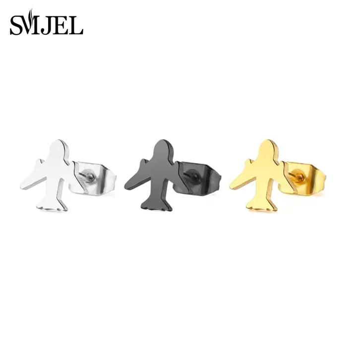 Boucles d'oreilles clous noires tendance pour femmes en acier inoxydable