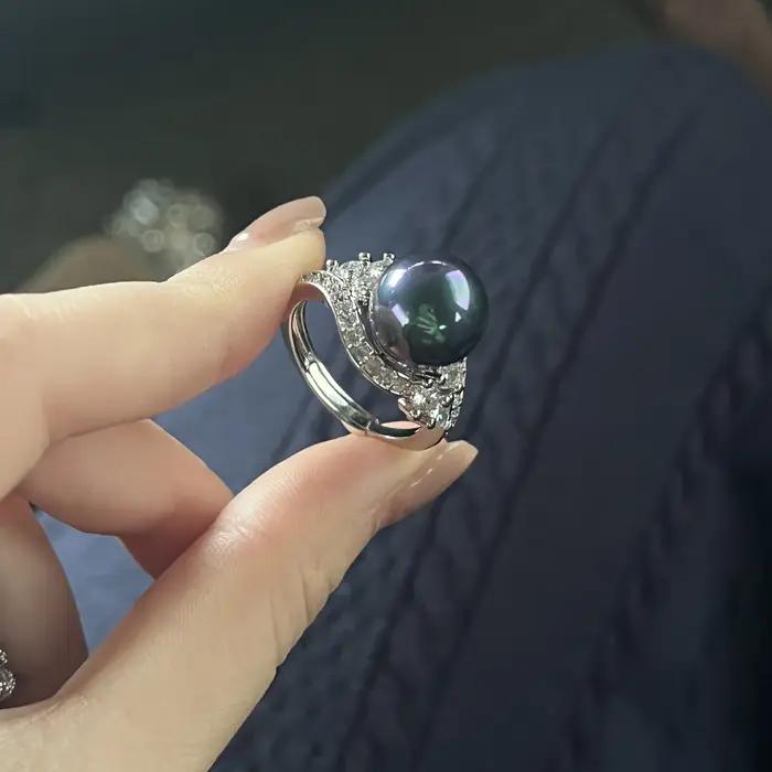 Bagues élégantes en argent 925 avec perles noires pour femmes