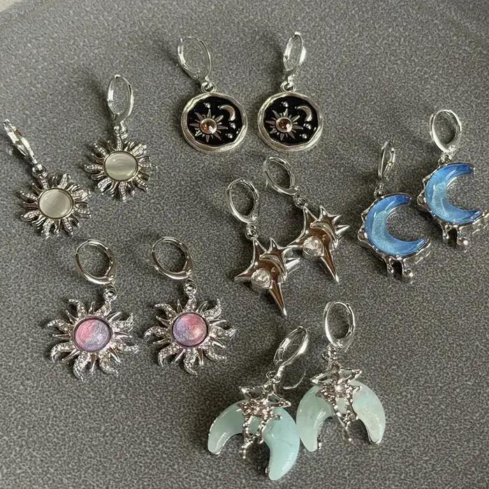 Y2K Sun Moon – boucles d'oreilles créoles en acier inoxydable pour femmes