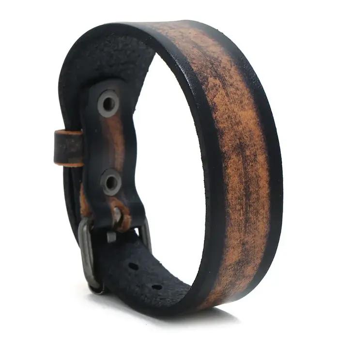 Bracelet rétro en cuir véritable pour hommes et femmes