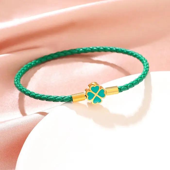 Bracelet tressé trèfle à quatre feuilles porte-bonheur classique pour femmes