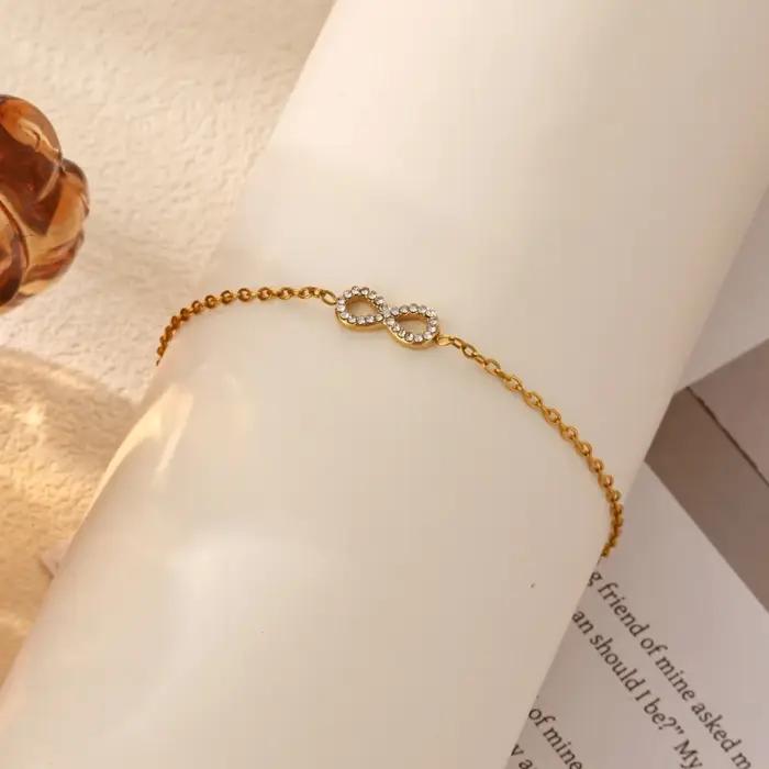Bracelet Infini Vintage en Zircon en Acier Inoxydable Doré Chaîne de Cristaux Pour Femme Occasions Spéciales Tracker D'Humeur
