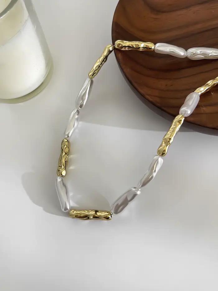 Peri'sbox Vintage mode irrégulière Imitation Baroque perle métal cuivre collier pour femmes Punk Hip-Hop déclaration bijoux cadeaux