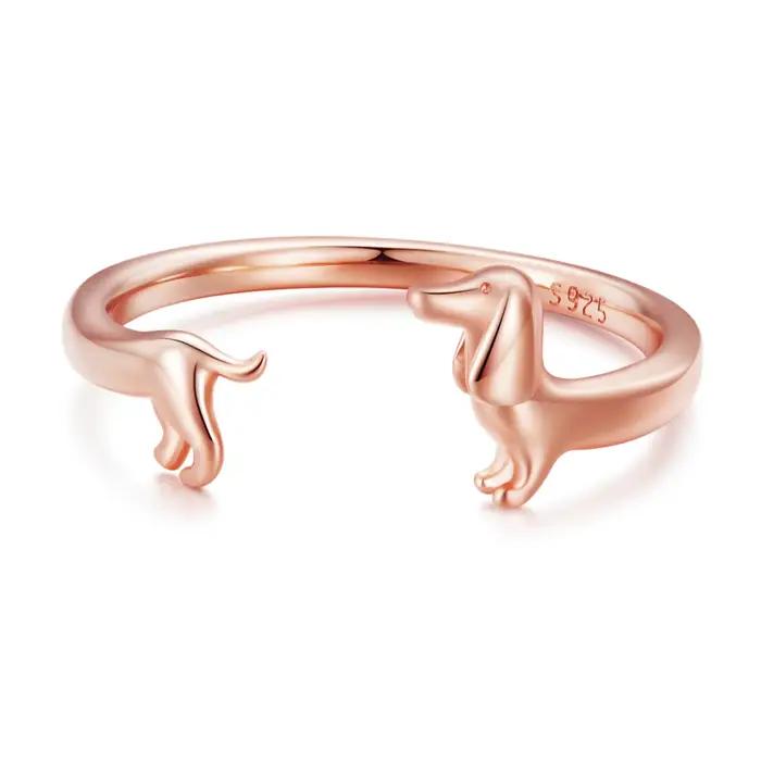 WOSTU réel 925 en argent Sterling mignon teckel chien anneaux réglables pour les femmes Original ouv
