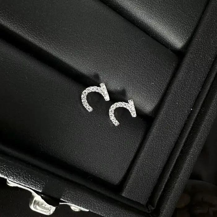 Boucles d'oreilles en plaqué argent avec lettres d'amour arabes zircon AAA pour femmes occasions spéciales mariage anniversaire cadeau romantique