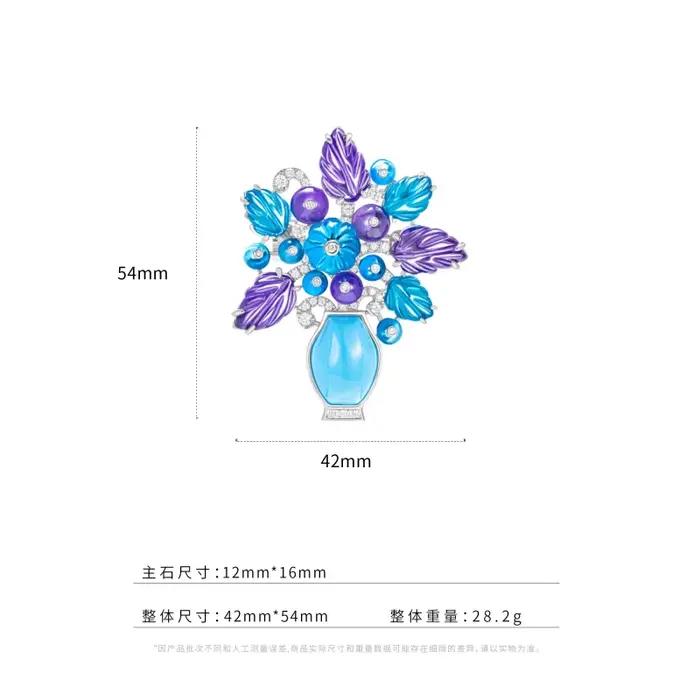 BELLUX Fine Jewelry Broche Vase de Luxe en Argent 925 avec Zircon Synthétique