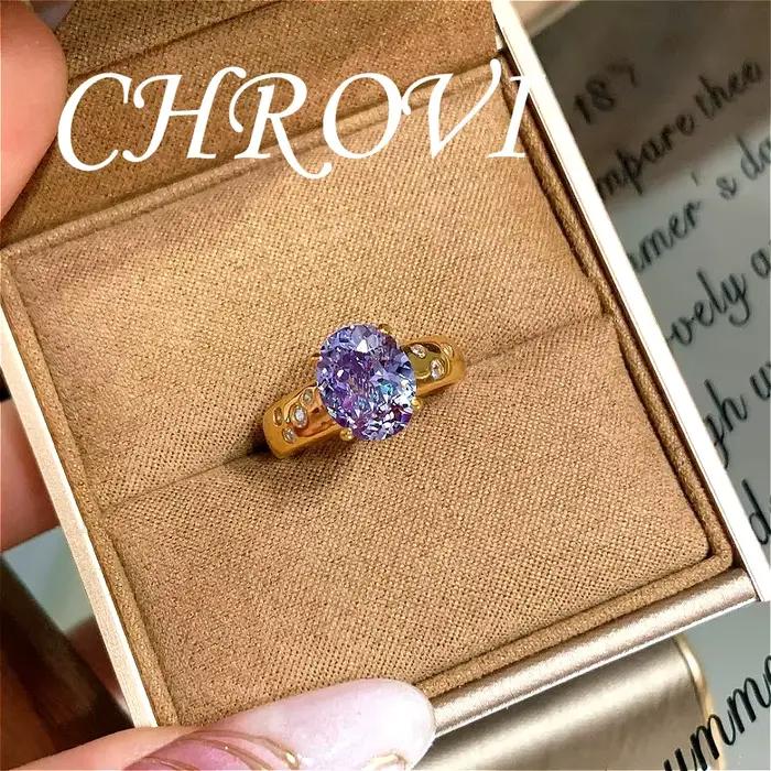 Bague en or de style vintage avec zircon violet rétro et diamant à haute teneur en carbone pour femmes