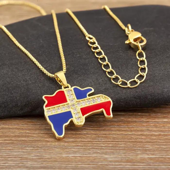 Collier en zircone cubique avec pendentif drapeau dominicain pour femmes et hommes style ethnique cadeau occassions spéciales